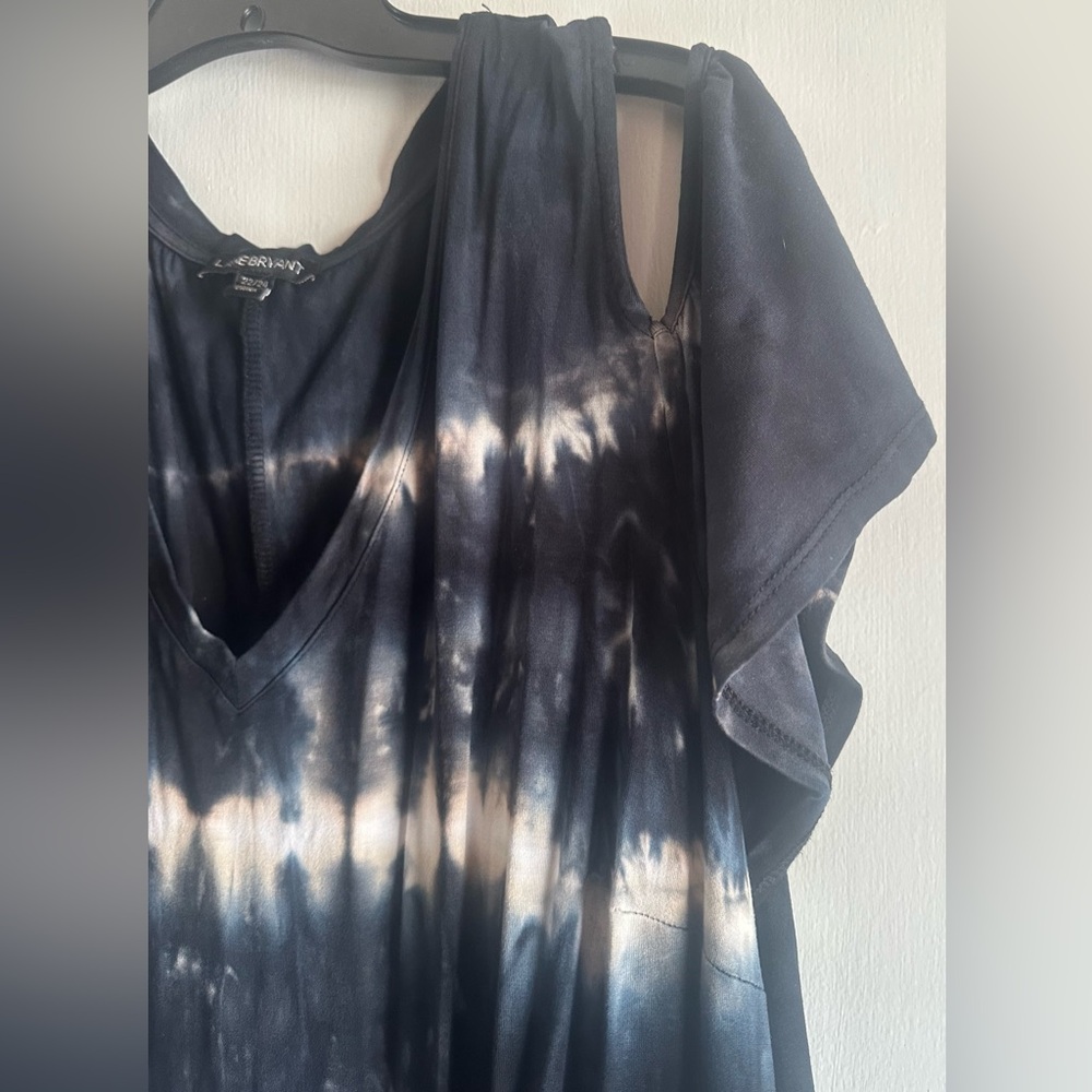 Lane Bryant 24W Black Tie Dye Cold Shoulder Midi Dress - Picture 3 of 5